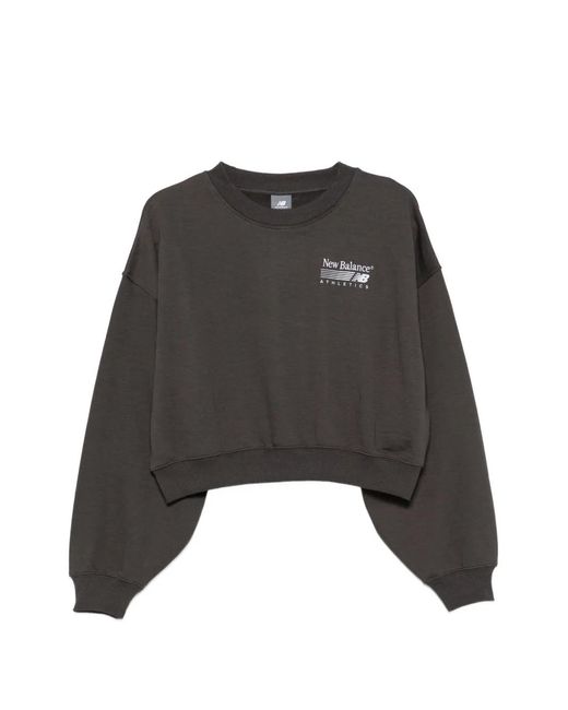 New Balance Black Trackside Logo-Emboridery Cropped Sweatshirt