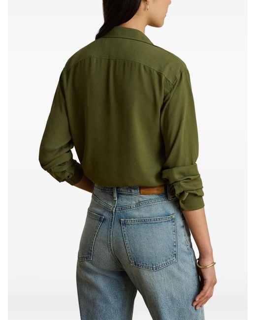 Ralph Lauren Green Pocket-Detail Georgette Shirt