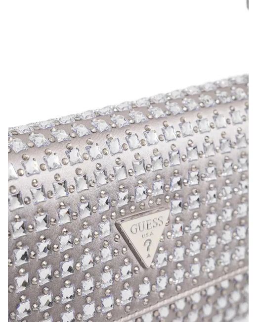 Guess White Crystal-Embellished Clutch Bag
