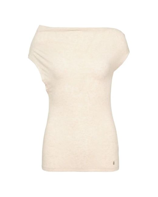 GLOWNY White Tilt Draped-Detail Top