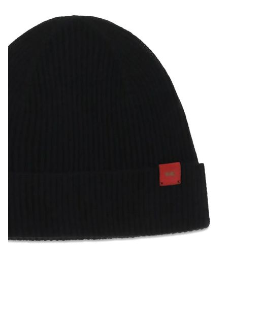 Kiton Black Logo-Patch Ribbed Beanie Hat for men