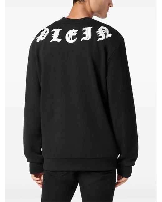 Philipp Plein Black Gothic-Embroidered Round Neck Sweatshirt for men