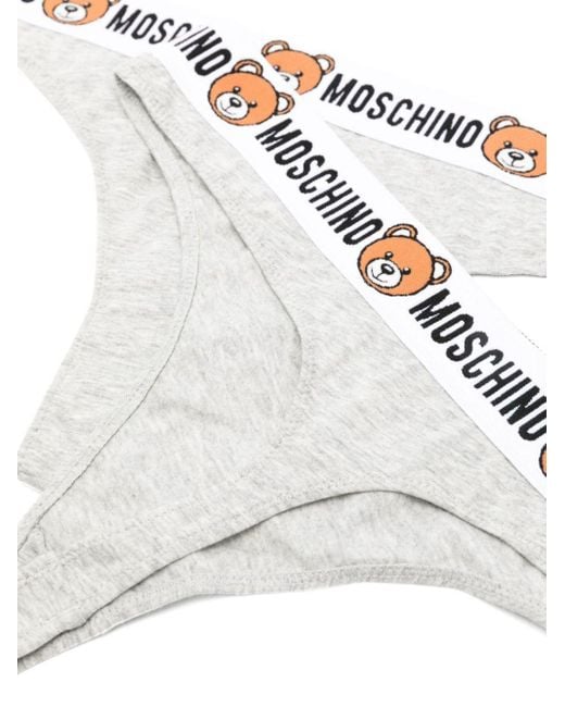 Moschino White Logo-waistband Cotton-blend Thongs (pack Of Two)