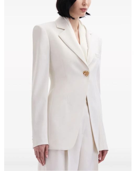 Oscar de la Renta Natural Button-Detail Virgin-Wool Blazer