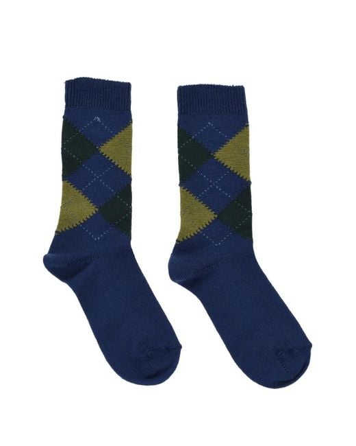 Maria La Rosa Blue Argyle-Intarsia Wool Socks