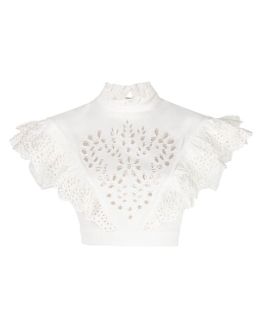Sportmax White Perforated Cotton Blouse