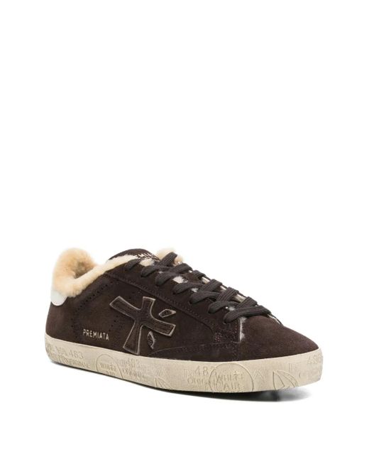 Premiata Brown Steven Shearling-Lined Suede Sneakers