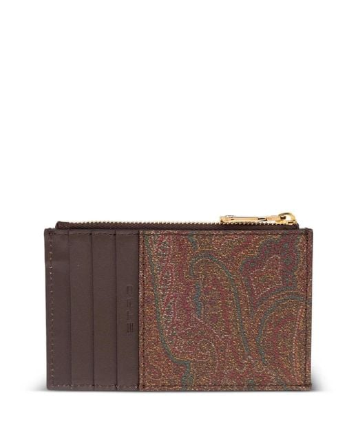 Etro Brown Arnica And Leather Card Holder With Coin
