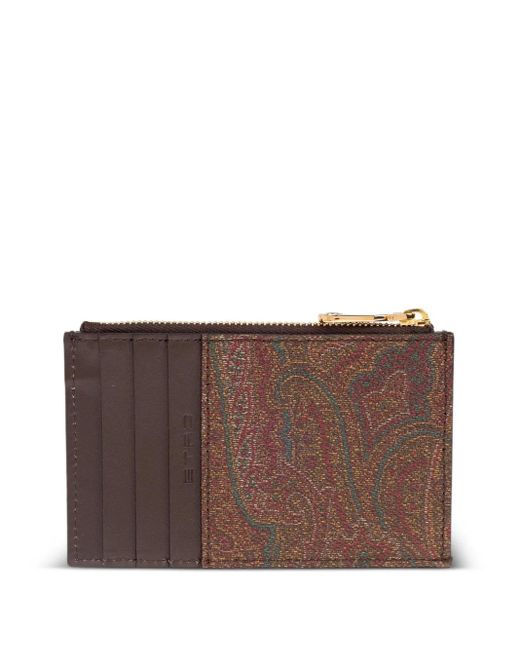 Etro Brown Arnica And Leather Card Holder With Coin