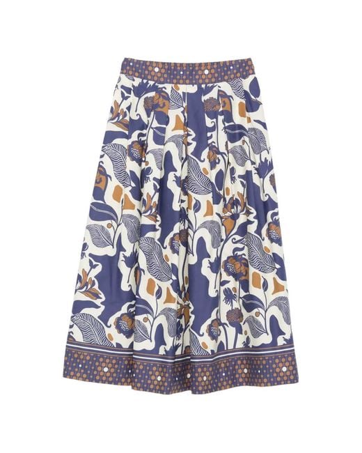 Clips Blue Floral-Print Midi Skirt