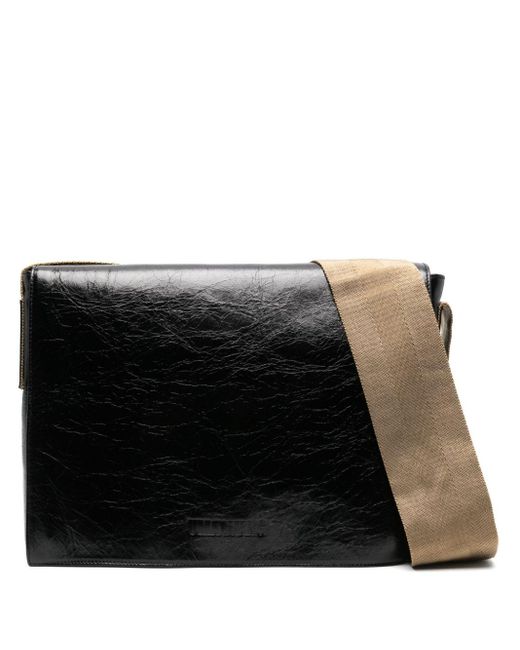 Uma Wang Black Logo-debossed Leather Shoulder Bag