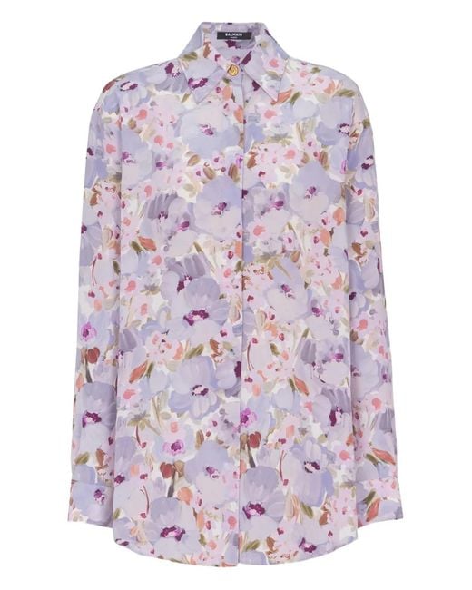 Balmain Purple Floral-Print Shirt