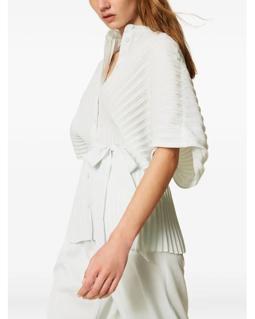 Twinset White Pleated Tie-Waist Shirt