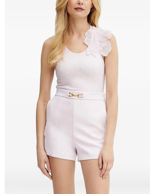 Top de canalé con aplique floral Elisabetta Franchi de color White