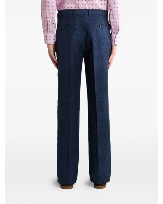 Etro Blue Jacquard Paisley Trousers for men
