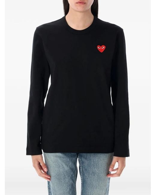 COMME DES GARÇONS PLAY Black Heart-Embroidery Long-Sleeved T-Shirt