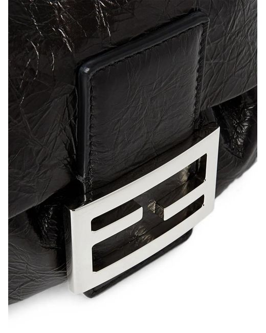 Fendi Black Baguette Crinkled-Leather Shoulder Bag