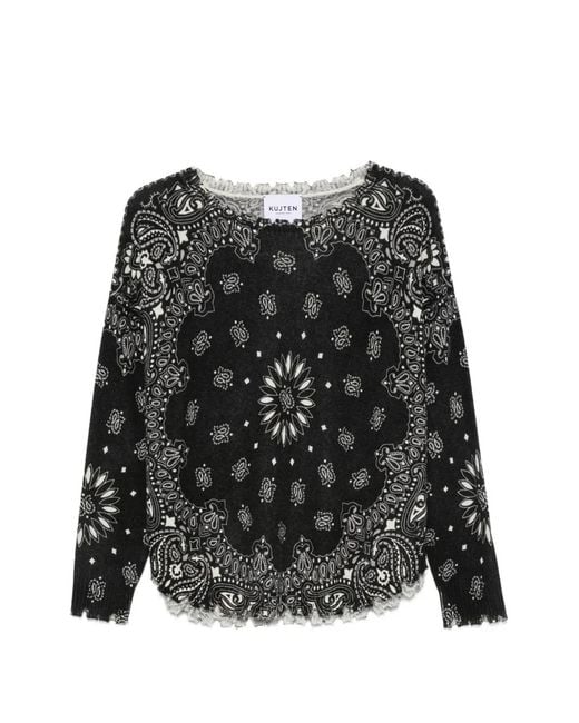Kujten Black Bandana-Print Sweater