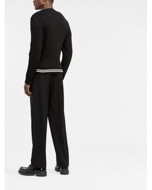 Valentino Garavani Black Ribbed-Knit V-Neck Cardigan for men