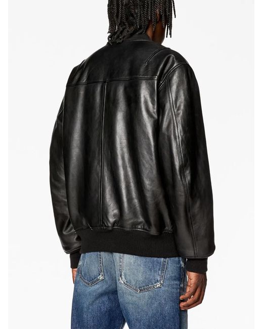 DIESEL Black L-Pritts Zip-Up Padded Leather Jacket for men