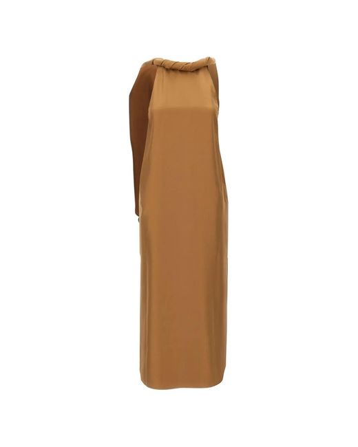 Loulou de Saison Natural Susan Twisted-Collar Sleeveless Midi Dress