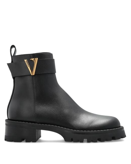 Versace Black V Leather Ankle Boots