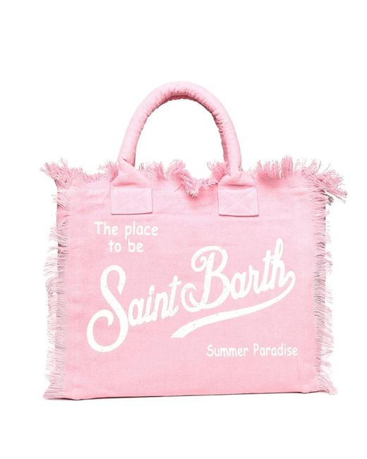 Mc2 Saint Barth Pink Fringed Logo-Print Tote Bag