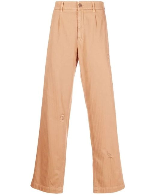 Palm Angels Natural Ripped-Detail Straight-Leg Trousers for men