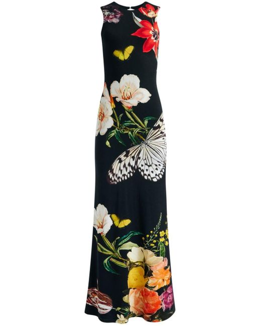 Alice + Olivia Black Delora Floral-print Gown