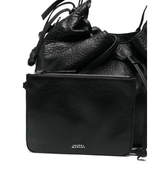 Isabel Marant Black Bolton Drawstring Leather Shoulder Bag