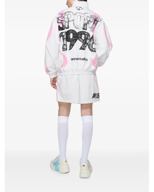 Acne White Technical Jacket With Logo
