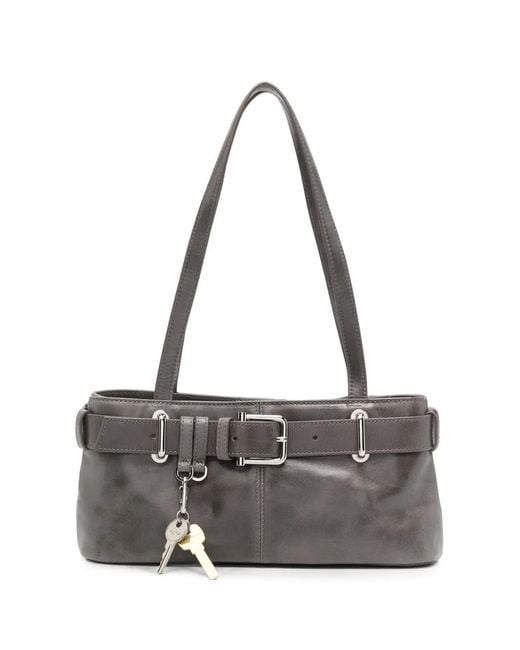 OSOI Gray Buckle-Detail Leather Tote Bag