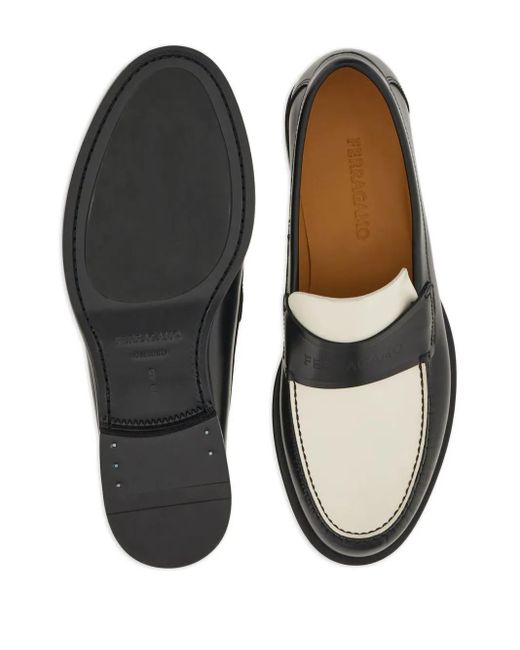 Ferragamo Black Logo-Debossed Two-Tone Loafers for men