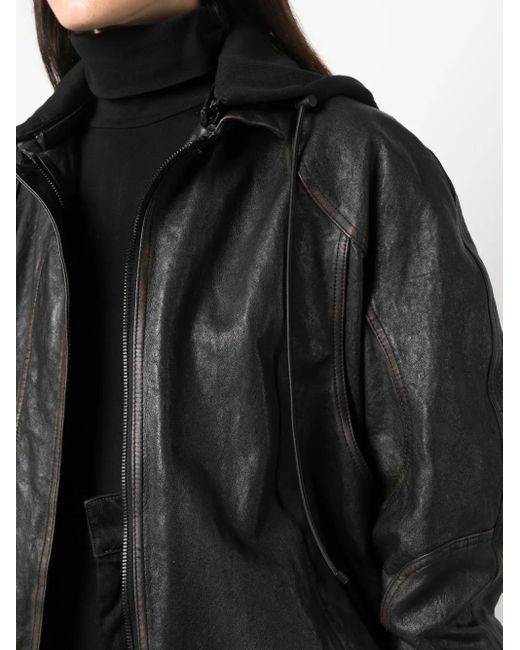 The Mannei Black Batumi Drawstring-Hood Leather Jacket