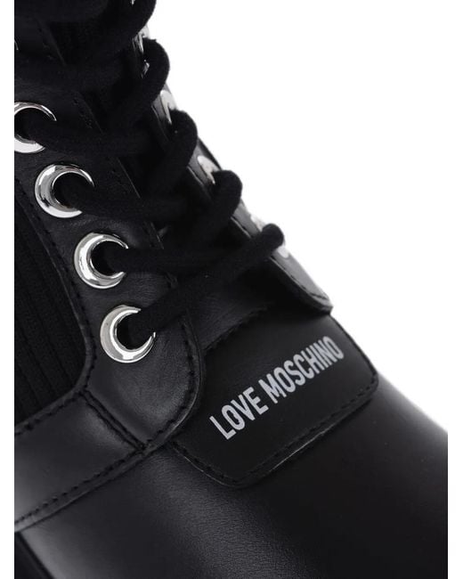 Moschino Black Panelled Lace-Up Combat Boots
