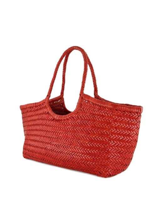Dragon Diffusion Red Herringbone Leather Tote Bag