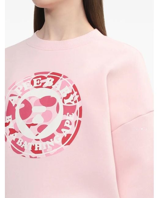 A Bathing Ape Pink Round Camo Heart-Print Sweatshirt