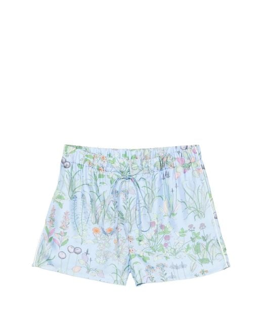 Gucci Blue Floral-Print Drawstring Shorts