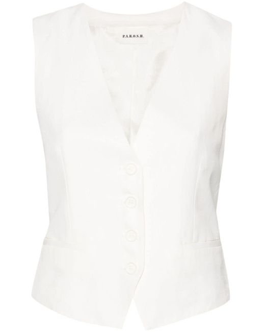 P.A.R.O.S.H. White Textured-finish V-neck Waistcoat