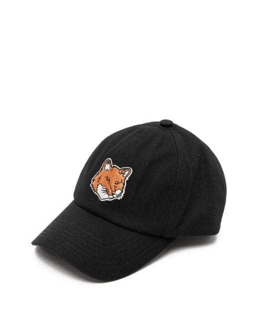 Maison Kitsuné Black Embroidered-Logo Patch Cap