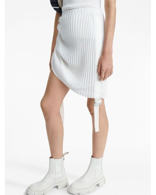 Dion Lee White Gathered Ribbed-knit Miniskirt