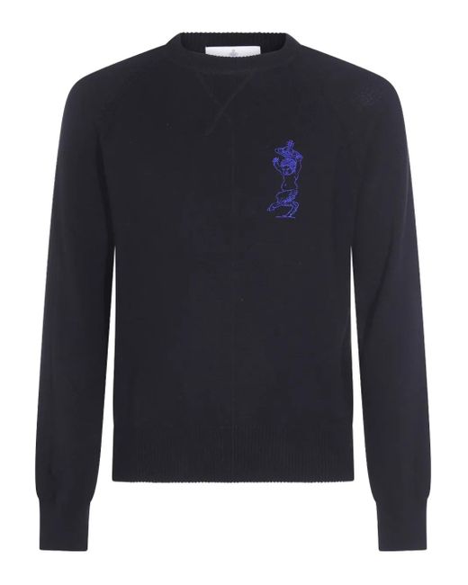 Vivienne Westwood Blue Embroidered Raglan-Sleeve Sweater for men