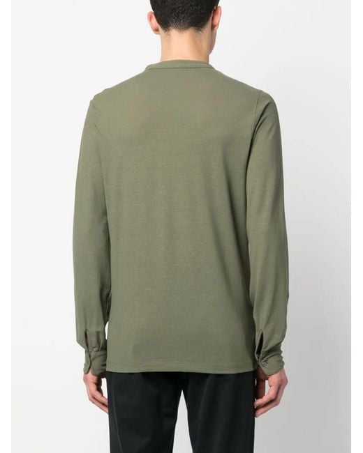 Zanone Green Band-Collar Polo Shirt for men