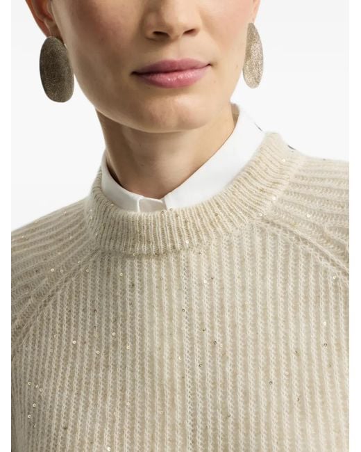 Brunello Cucinelli White Mohair, Cotton And Wool Diamond Yarn English Rib Sweater