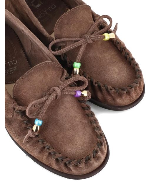 Alexander Hotto Brown Beaded-Embellishment Tie Loafers