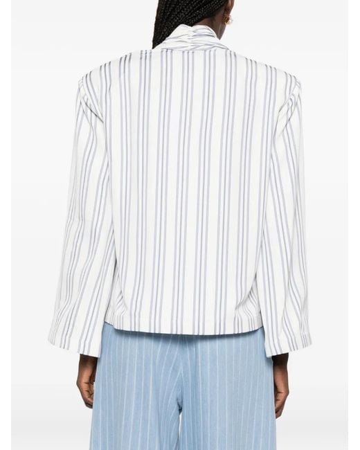 ROWEN ROSE White Scarf-Detail Striped Shirt