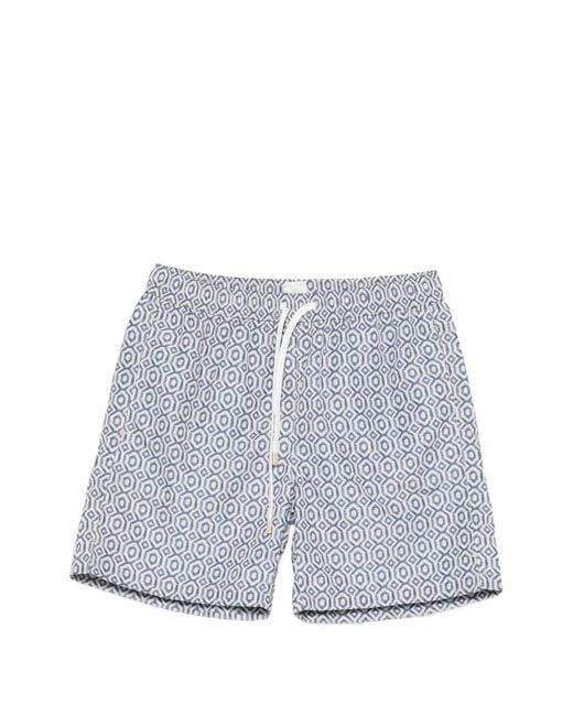 Eleventy Blue Geometric-Pattern Swim Shorts for men
