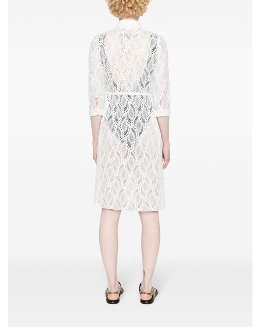 Ermanno Scervino White Guipure-lace Perforated Shirtdress