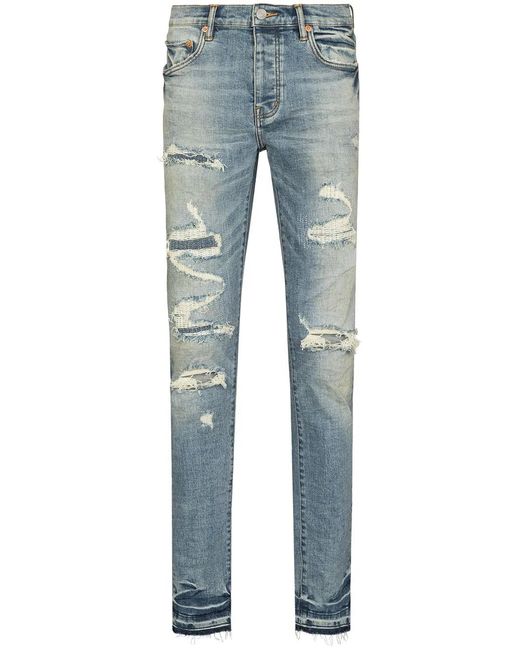 Purple Brand Blue P001 Vintage Distressed Skinny Jeans - Men's - Cotton/leather/lycra for men
