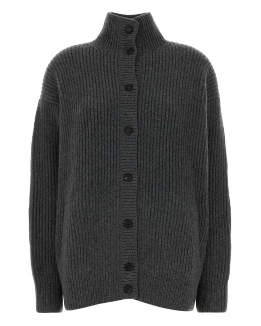 Prada Black Gerippter Cardigan mit Ellenbogen-Patches